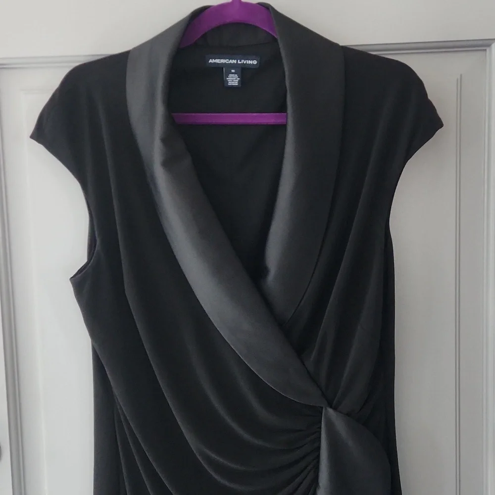 American Living Black Ruched Asymmetrical "Tuxedo" Dress Sz. 16 - Picture 7 of 10